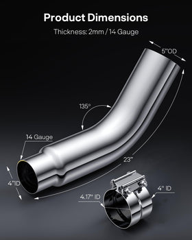 YOLANDO elbow installed on truck tailpipe showing improved routing benefit