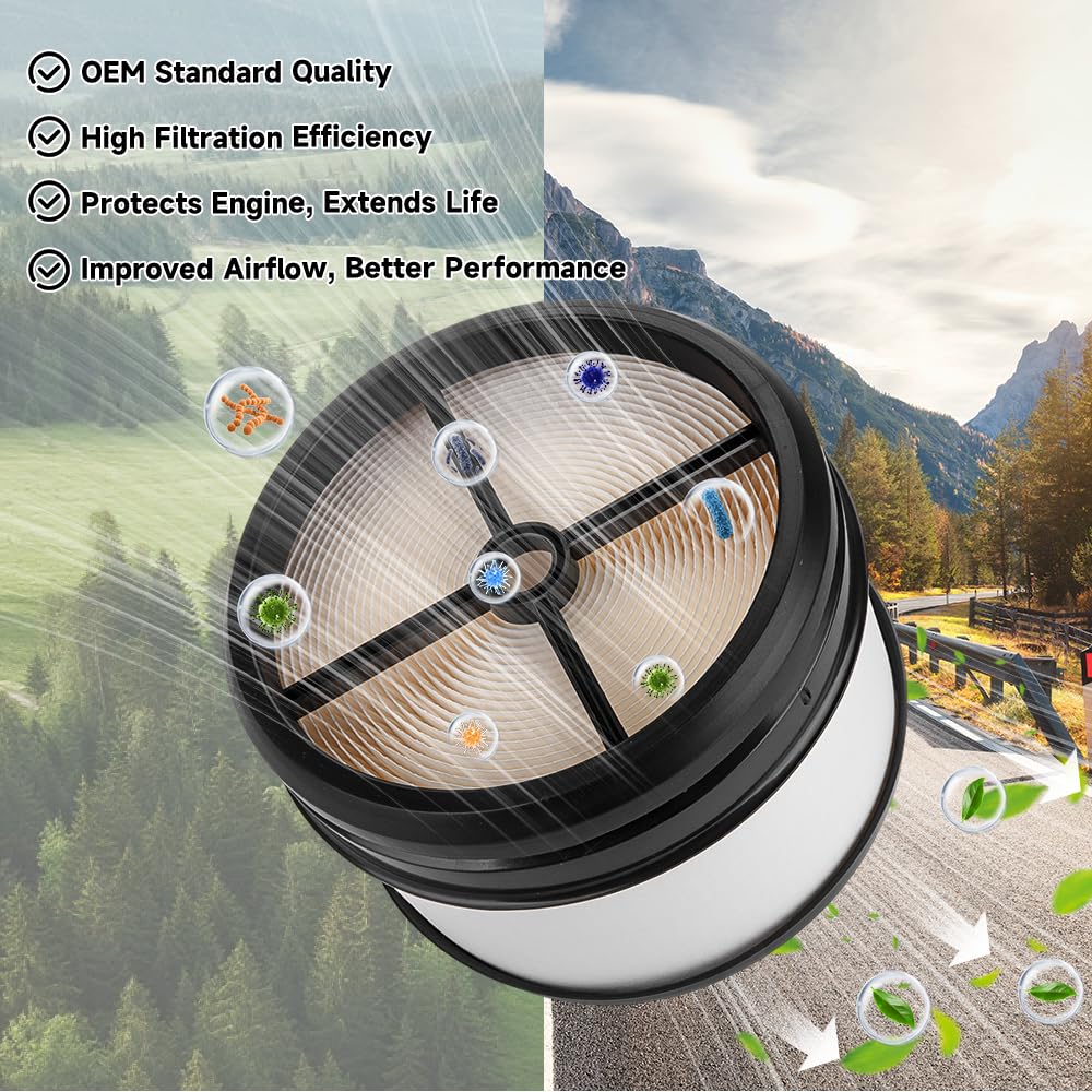YOLLKY filter beside ruler showing dimensions and correct OEM fit benefit