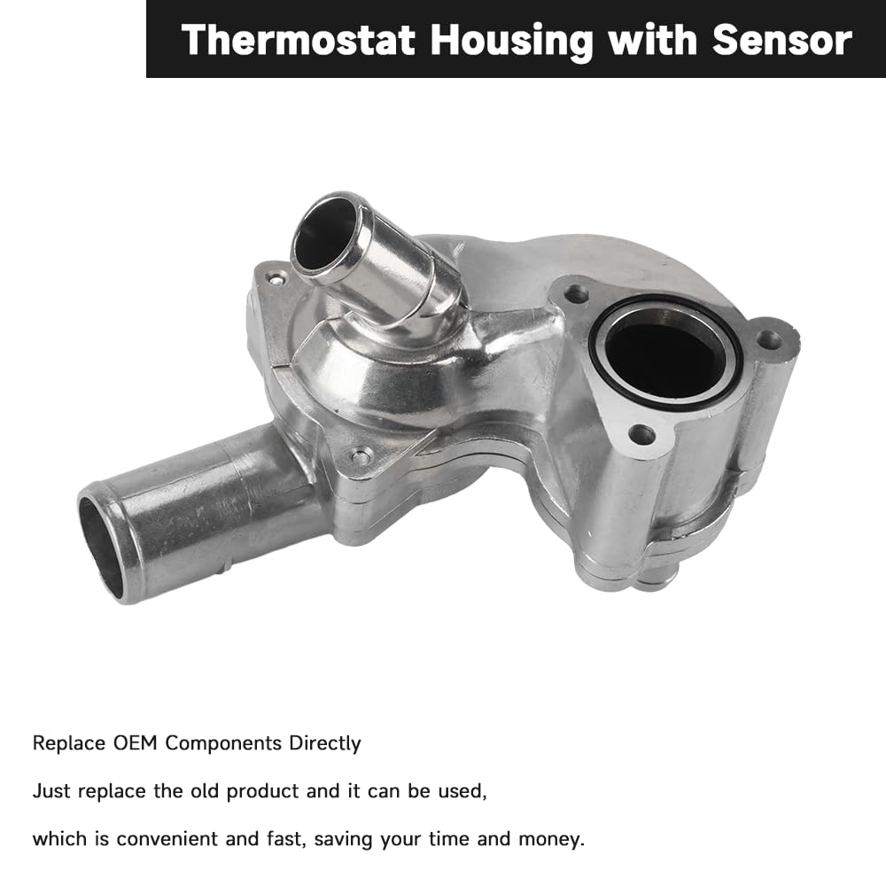 YOLLKY thermostat housing installed in Mustang engine demonstrating direct fit