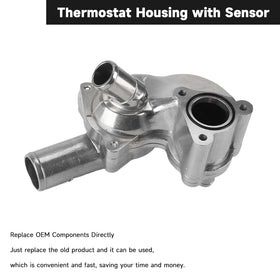 YOLLKY thermostat housing installed in Mustang engine demonstrating direct fit