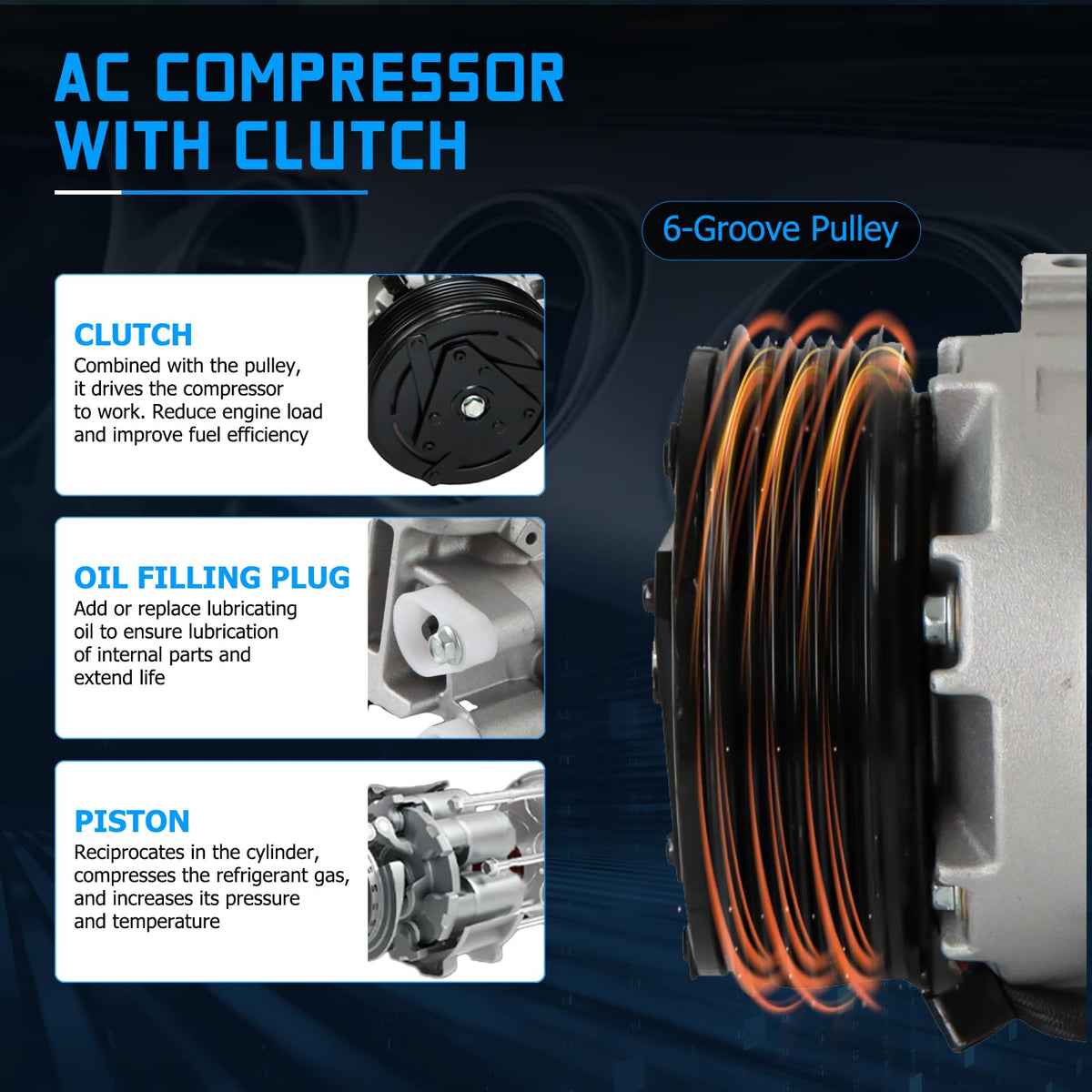 YOMALL installed compressor in engine bay demonstrating exact-fit replacement