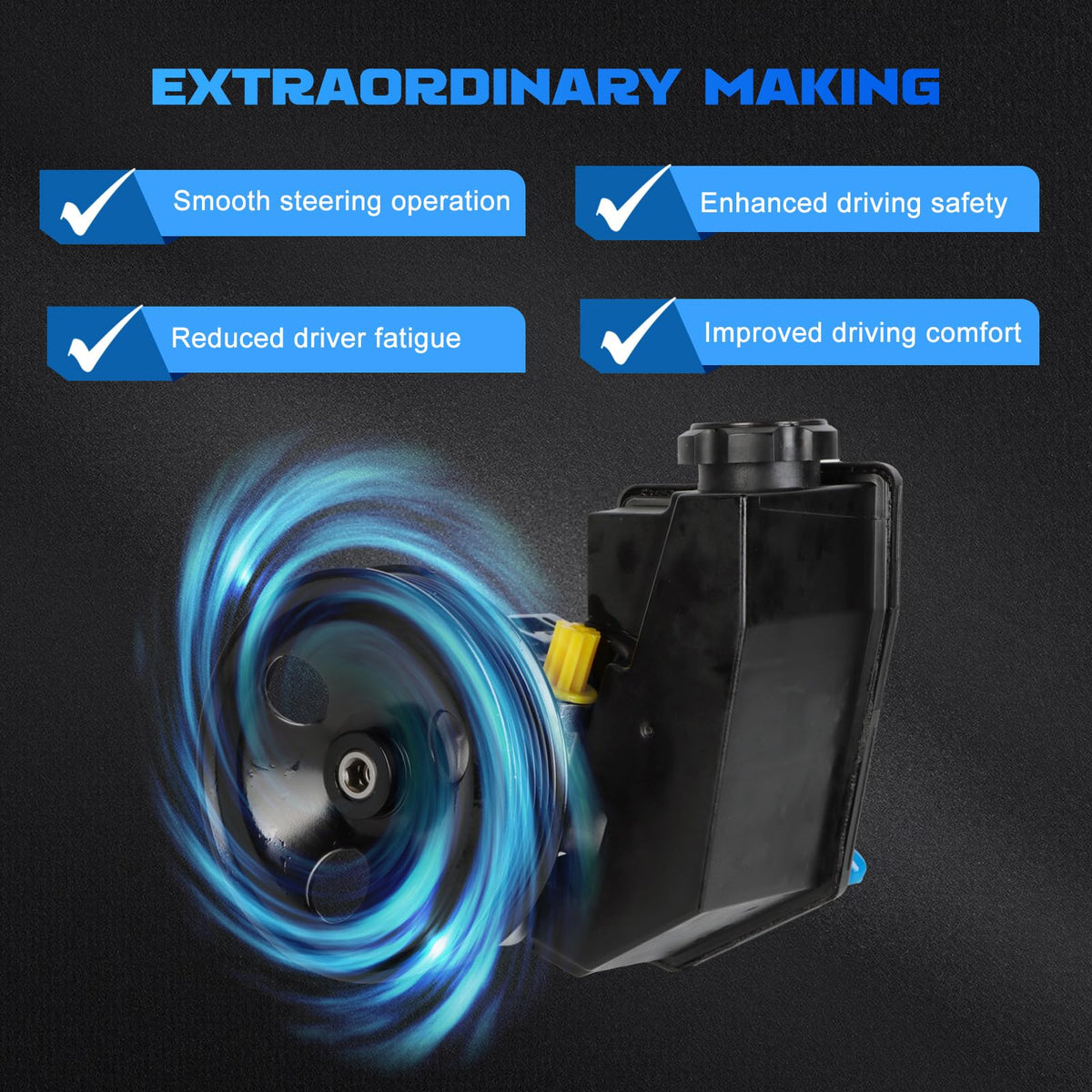 YOMALL pump installed under hood demonstrating restored steering responsiveness