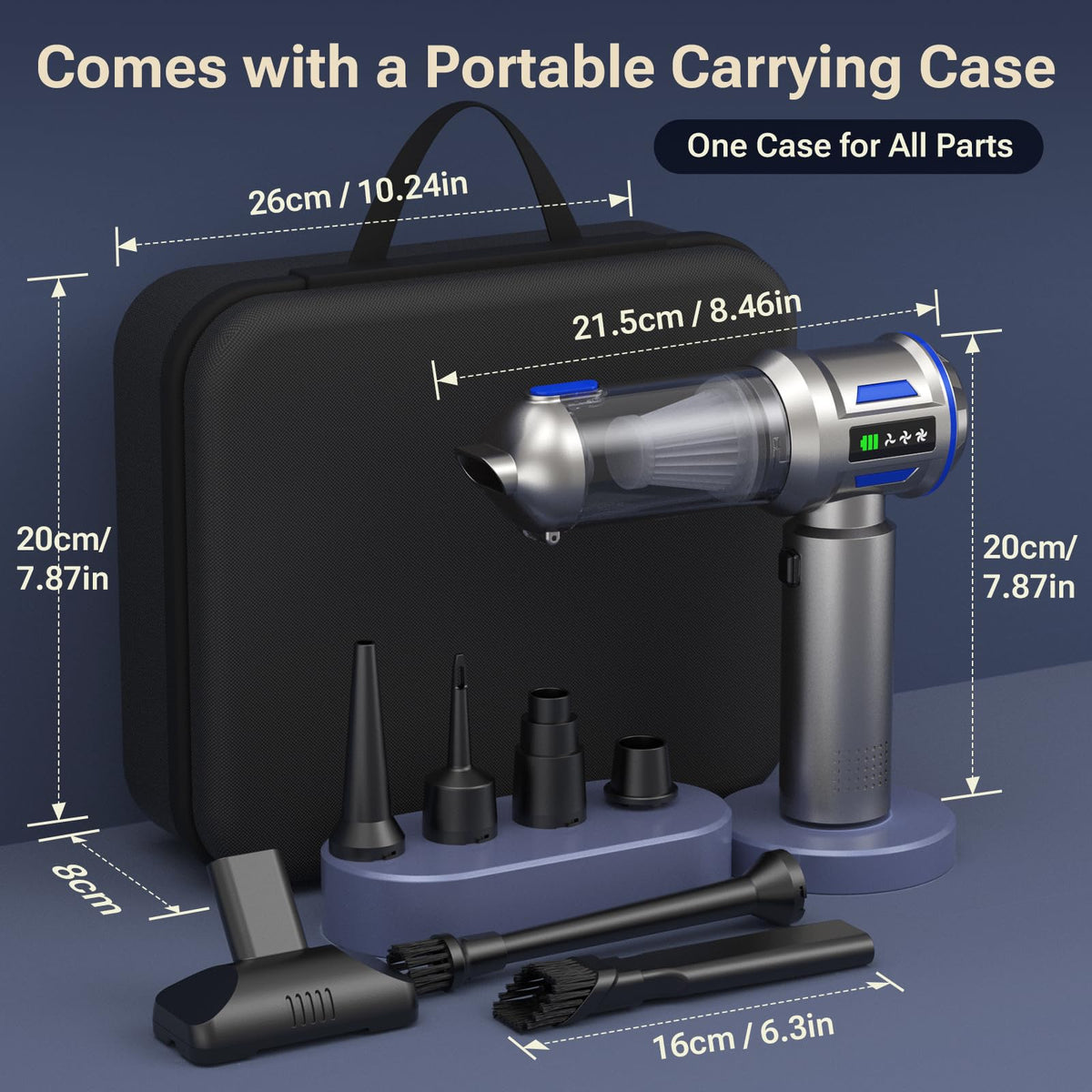 Yomile accessories laid out with nozzles and brush for versatile targeted cleaning