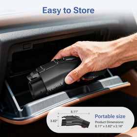 Yomile adapter in rain and snow showing weather-resistant charging benefit