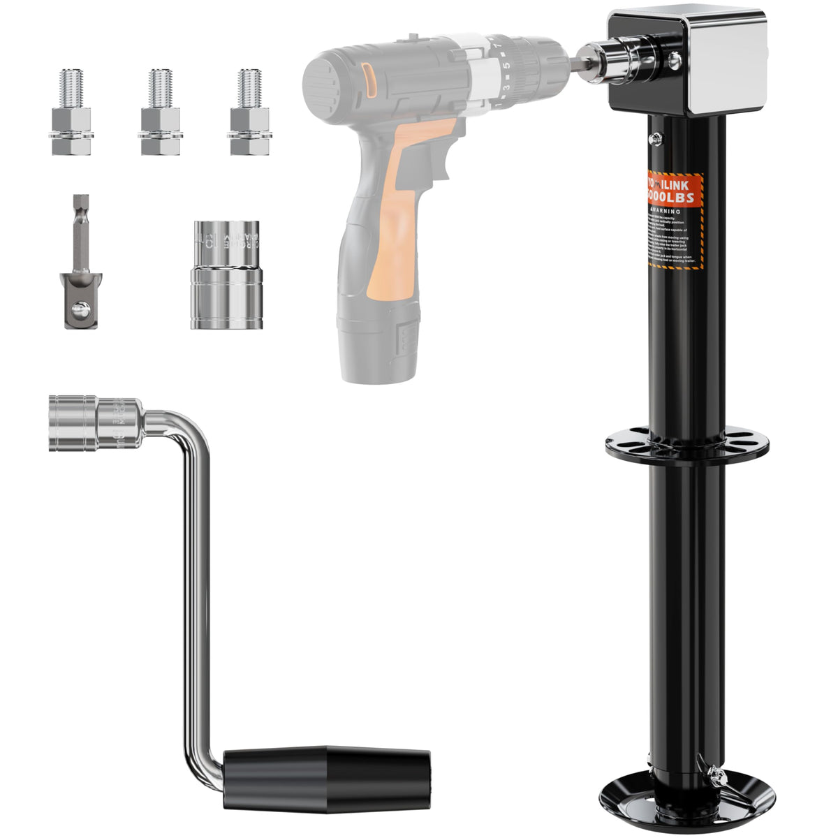YOMILINK front view of A‑frame trailer jack showing sturdy design and quick hitching
