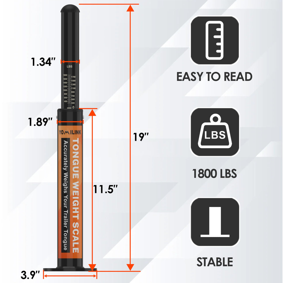 YOMILINK scale beside a ruler showing size and easy storage benefit