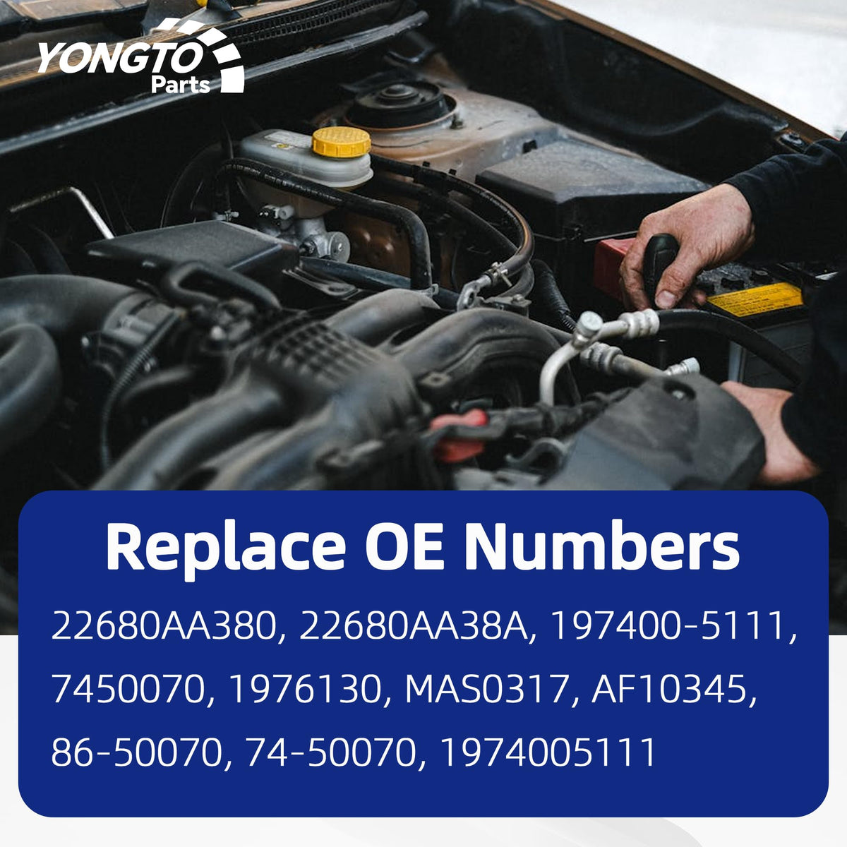Yongtoparts MAF installed under a Subaru hood illustrating straightforward swap-in benefit