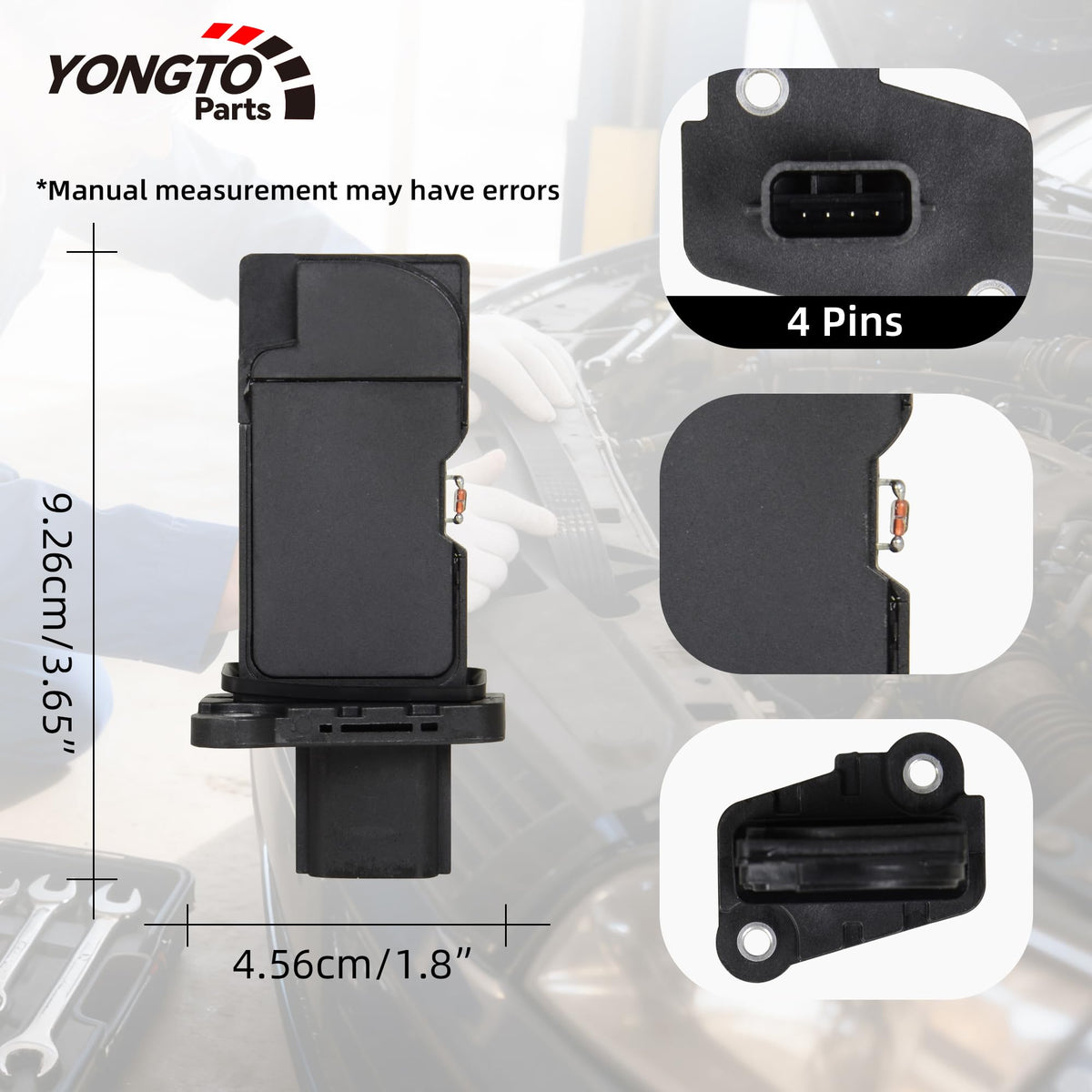Yongtoparts MAF installed in engine bay illustrating proper fit and clearance