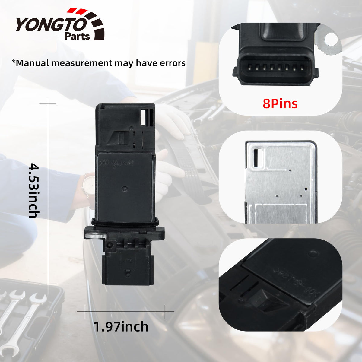 Yongtoparts MAF installed in engine bay demonstrating plug-and-play replacement