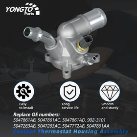 Yongtoparts thermostat housing rear with hose ports highlighting secure connections