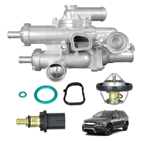 Yongtoparts thermostat housing front view showing fitment and durable aluminium finish benefit