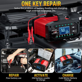 YONHAN attached to a car battery demonstrating safe charging and vehicle compatibility