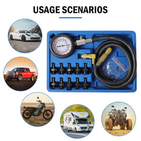 Yonligonju tester kit connected to an engine demonstrating on-vehicle pressure diagnosis benefit