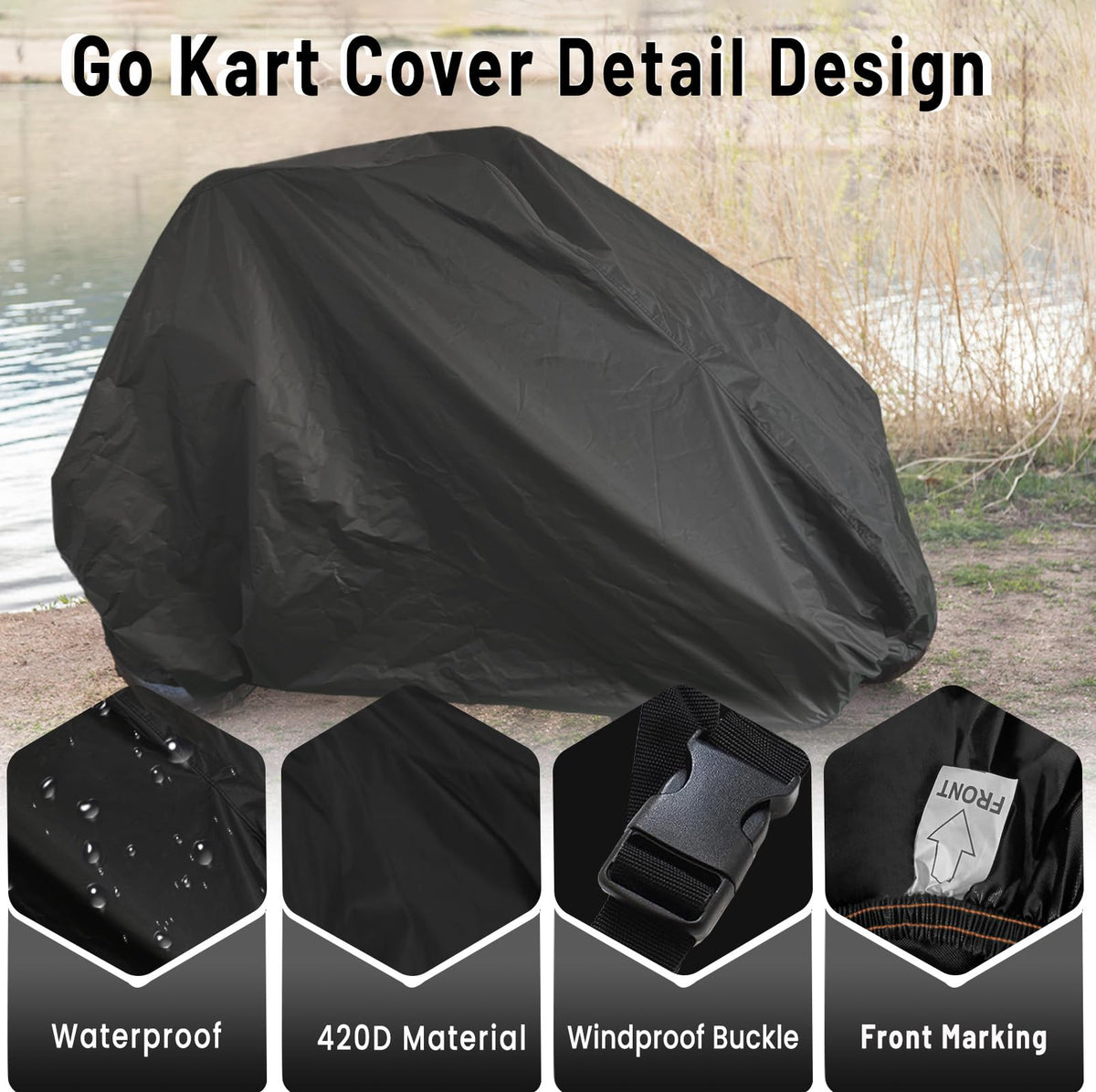 YONQIFON side profile illustrating full-coverage fit for go karts
