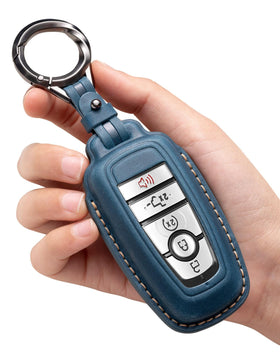 YONUFI blue front view of key fob case showing neat fit and premium look