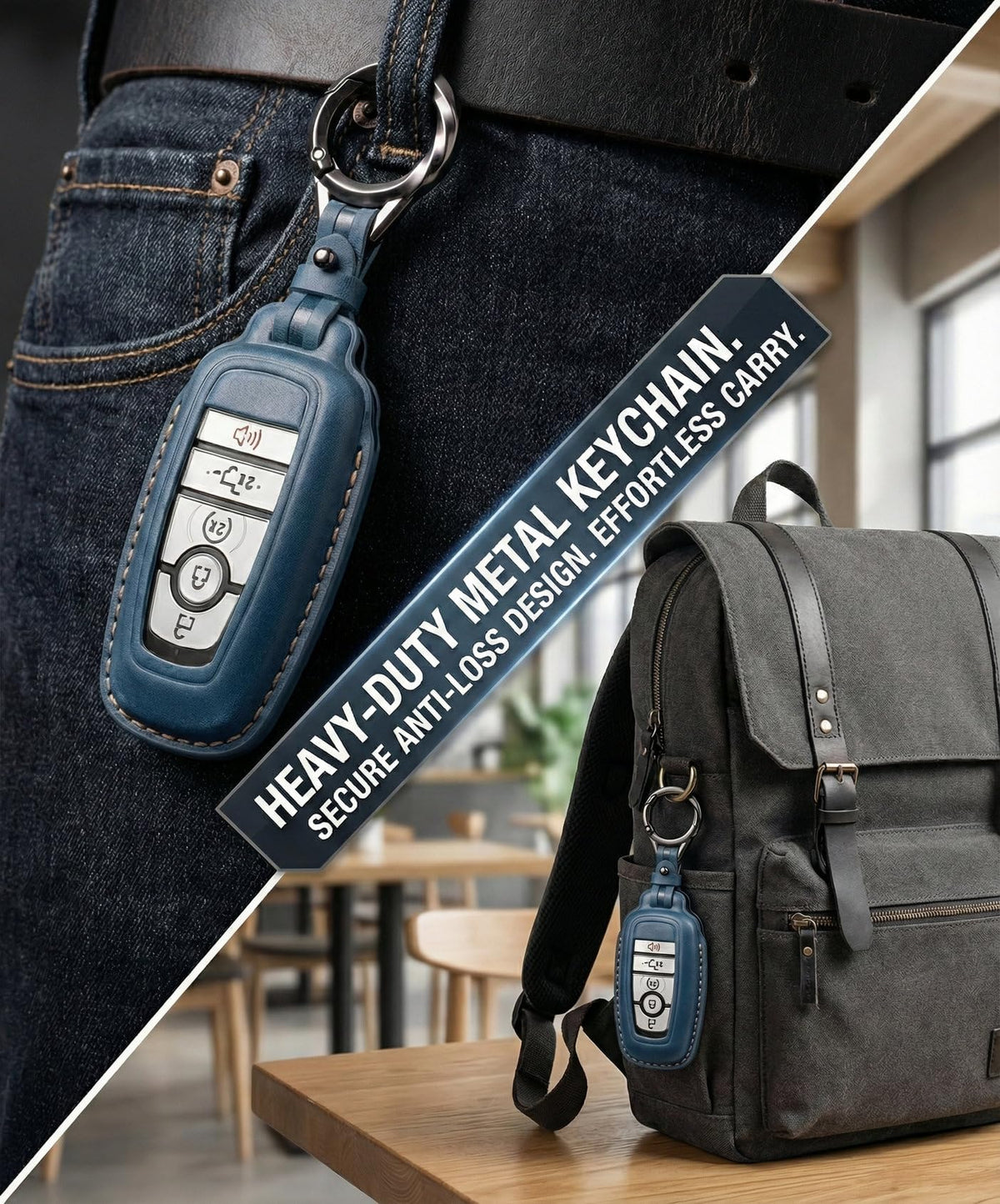 YONUFI key fob in pocket showing slim profile and everyday carry convenience