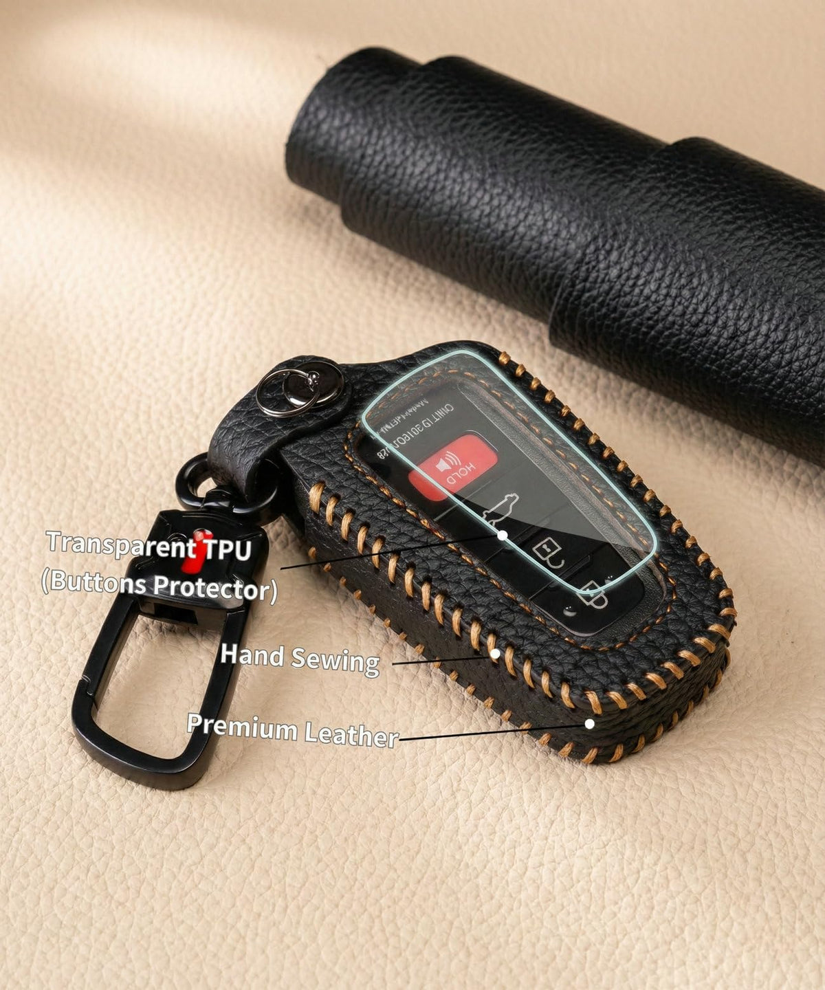 YONUFI key fob in pocket showing compact size and scratch protection