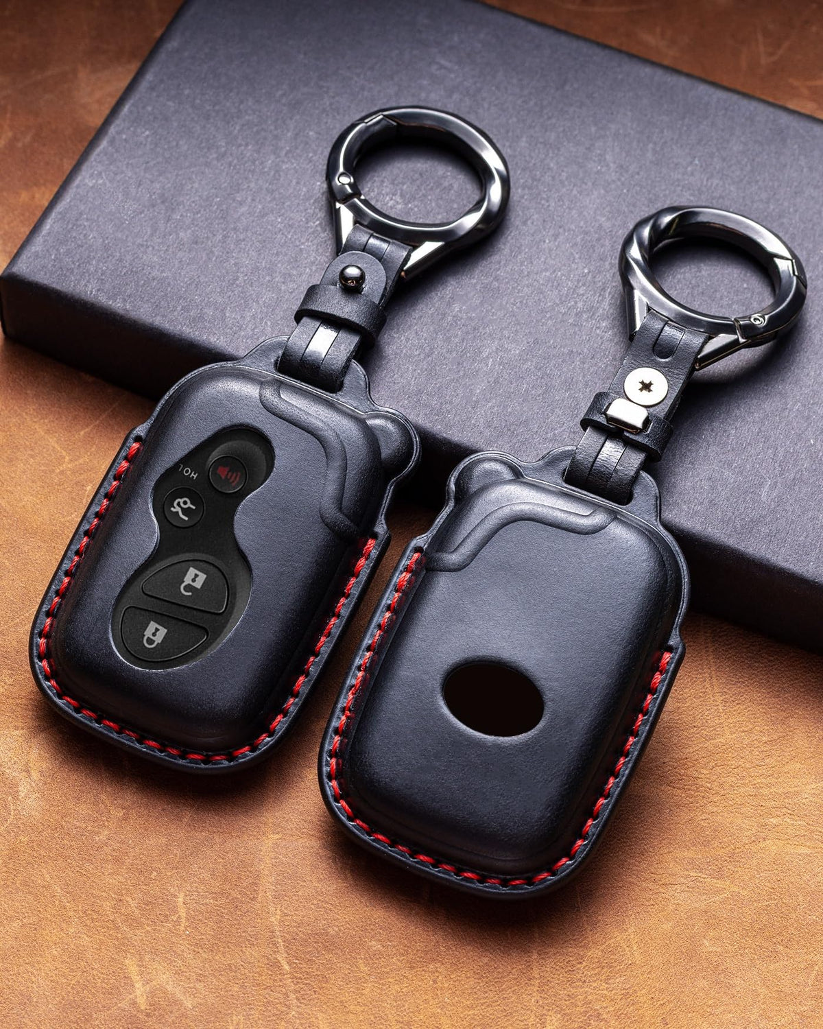 YONUFI leather key fob cover close texture emphasizing premium grip