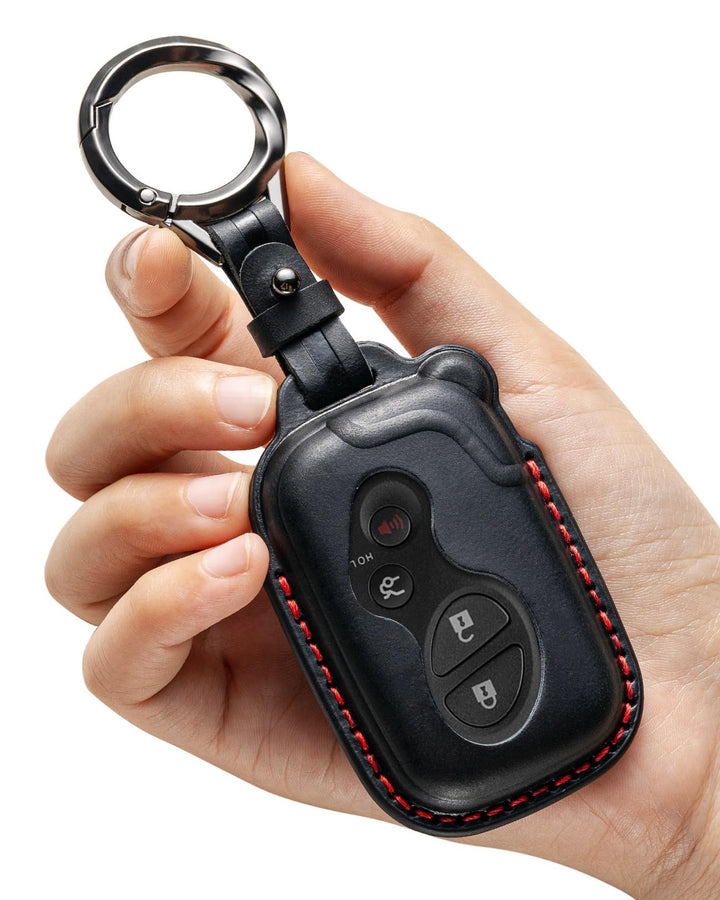 YONUFI leather key fob cover front view showing tidy fit and refined look