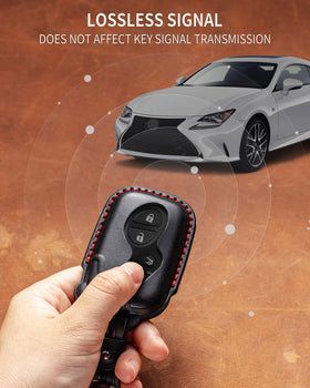 YONUFI leather key fob cover in hand for scale and ergonomic benefit