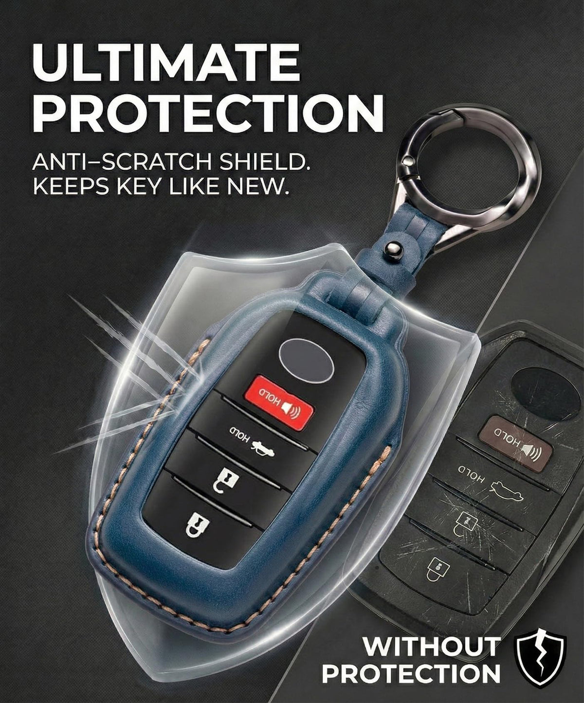 YONUFI heavy-duty metal carabiner detail showing secure attachment benefit