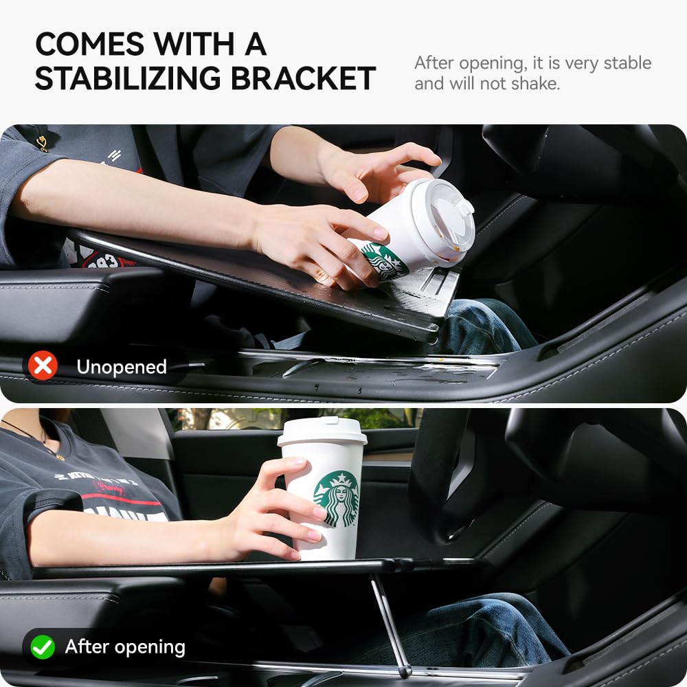 YONZEE tray placed on Tesla driver seat offering stable eating surface