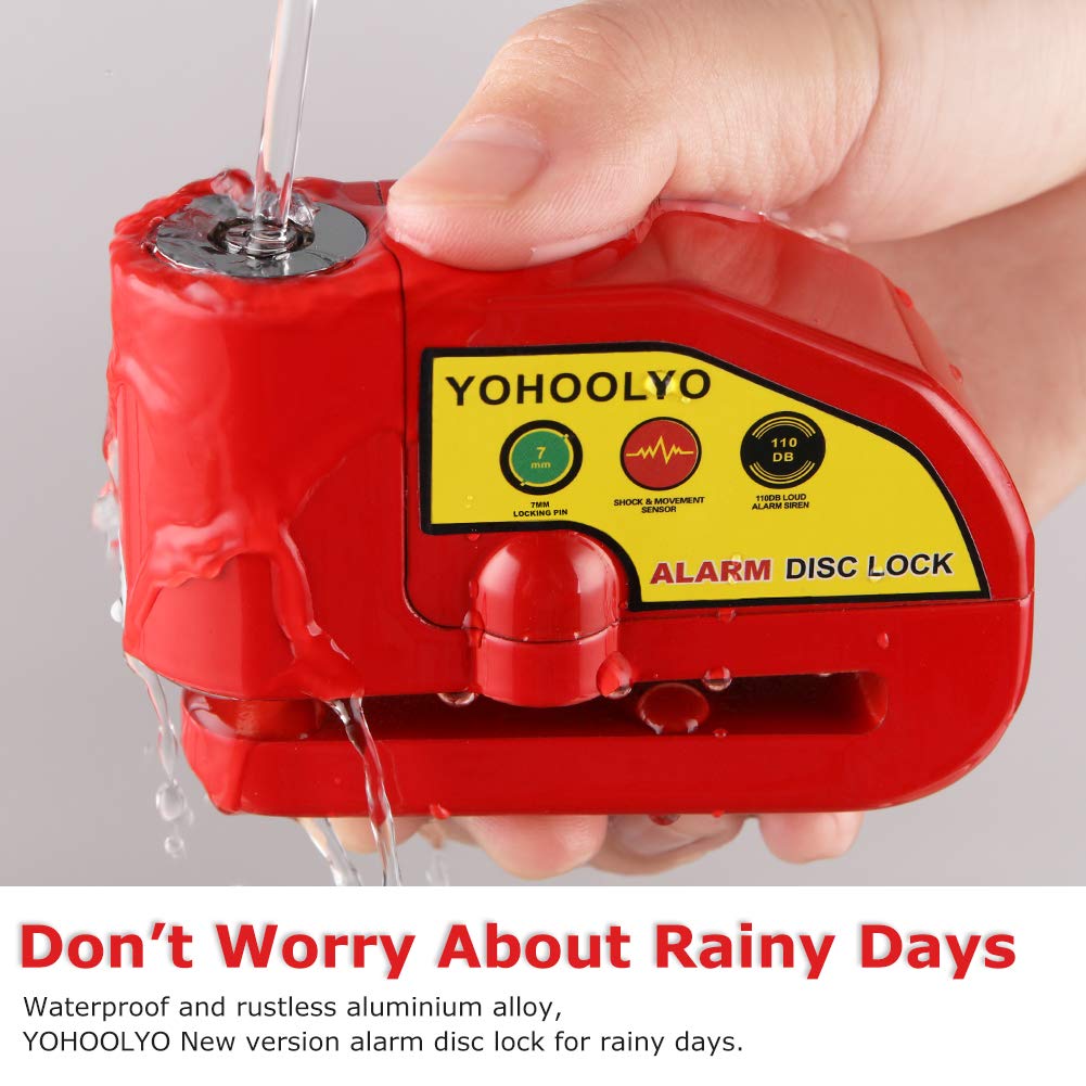 YOHOOLYO disc lock mounted on motorcycle brake disc demonstrating theft prevention in use