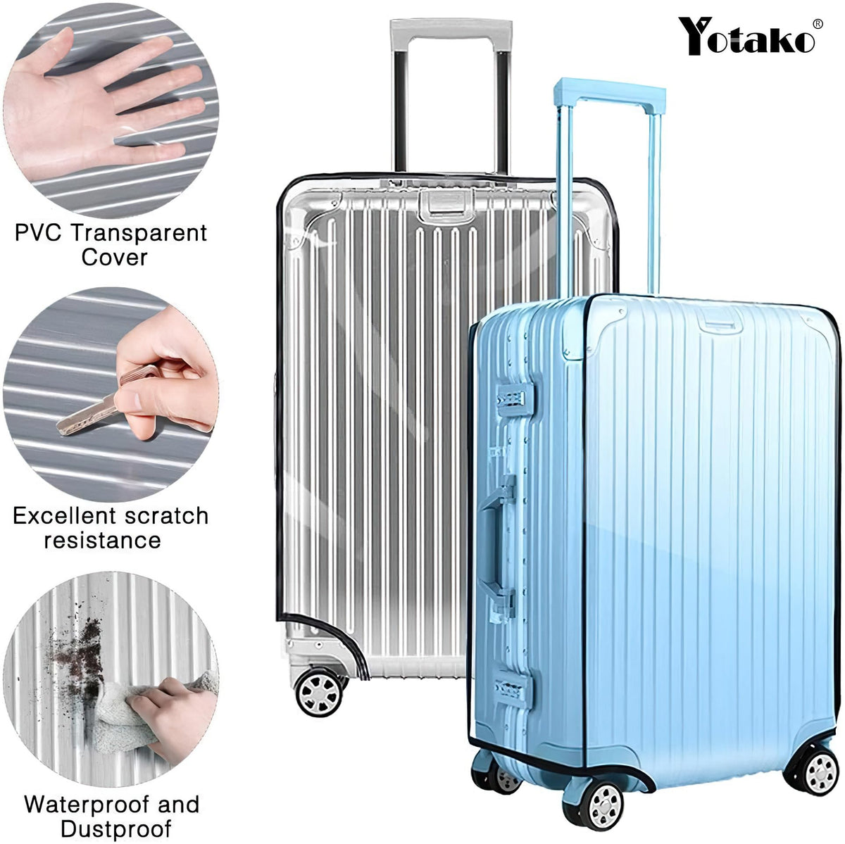 Yotako cover on suitcase at baggage claim for easy identification benefit