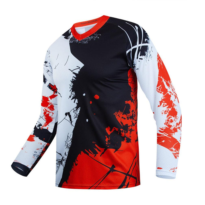 YOUALSO front view of red youth dirt bike jersey shows bold graphic and comfortable fit