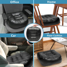 YOUFI next to a standard chair showing scale and how it raises seating height effectively