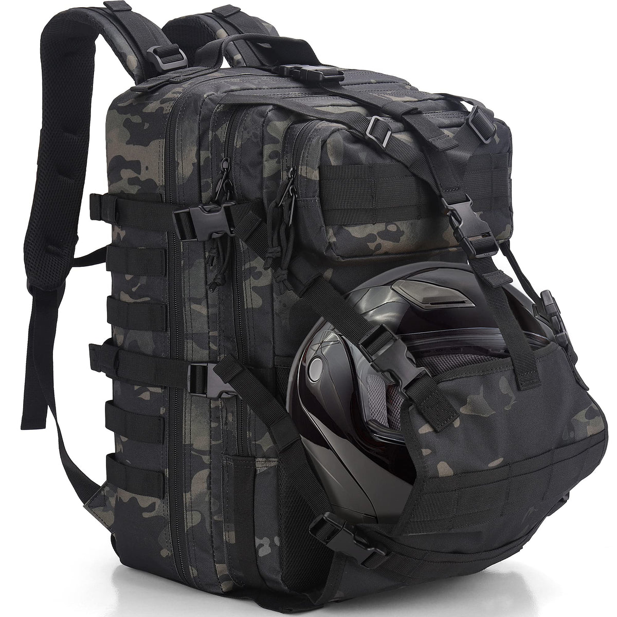 YOUNGOA front view green camo backpack showing pockets and design for easy access