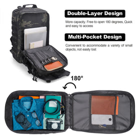 YOUNGOA backpack main compartment open flat to 180 degrees for quick helmet packing
