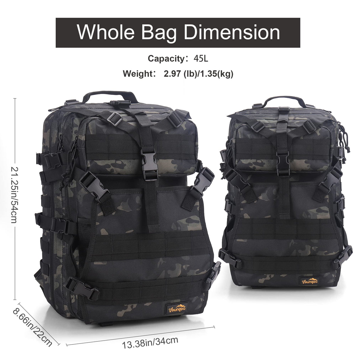 YOUNGOA next to full-face helmet illustrating 45L capacity and practical scale