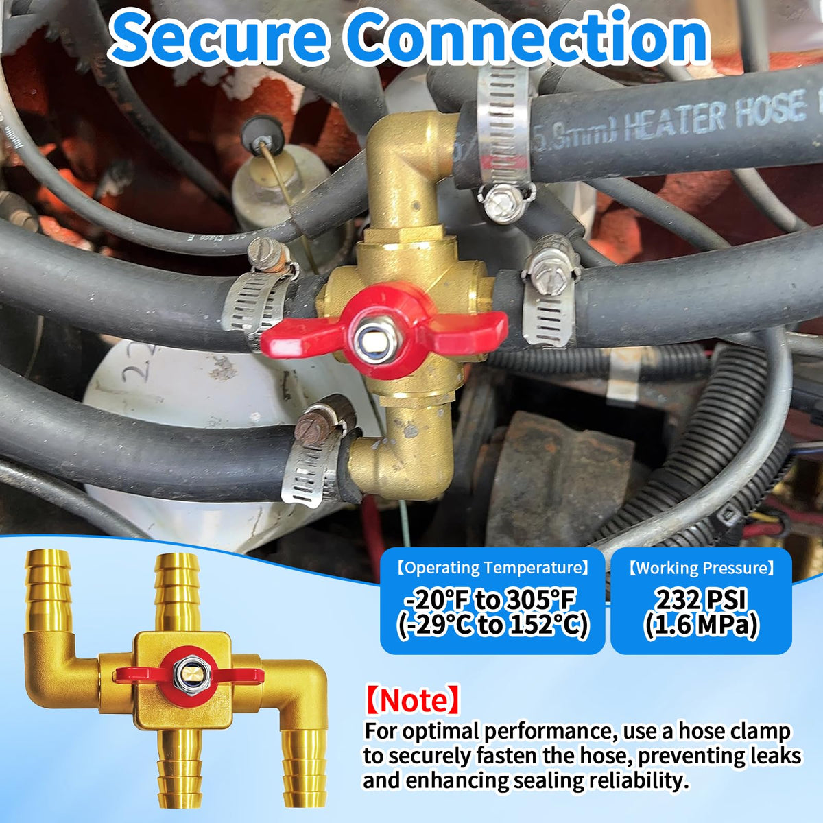 yourheey hose connection detail with tightened clamp ensuring leak-resistant seal benefit