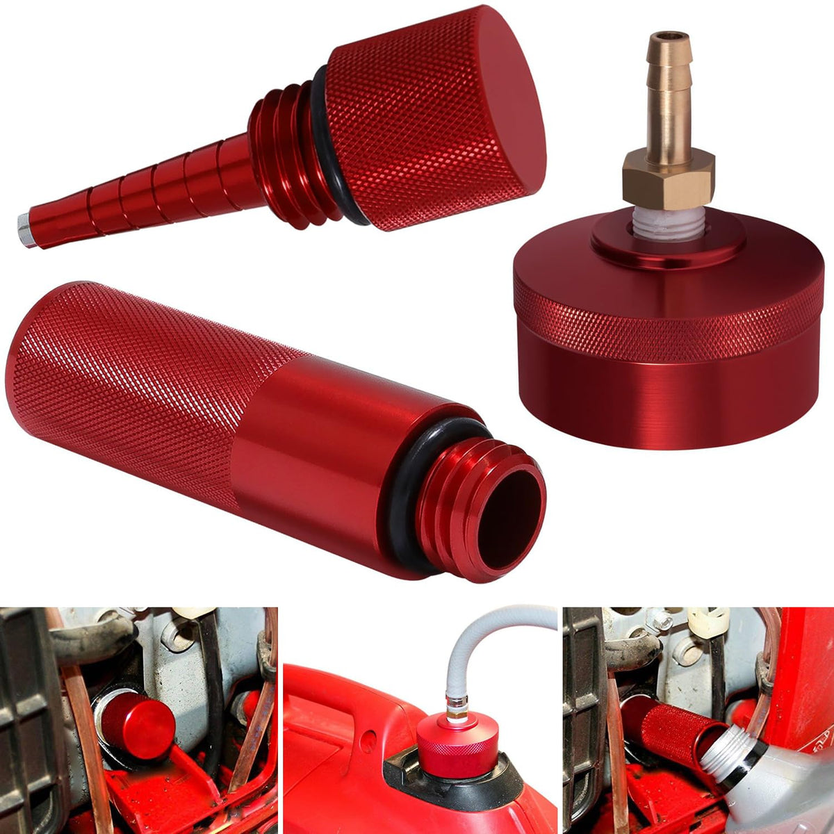Yoursme red gas cap kit front view shows durable finish and quick install benefit