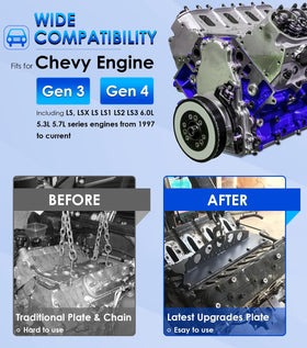 Yoursme lift plate mounted on engine valley tray showing correct fit and stability