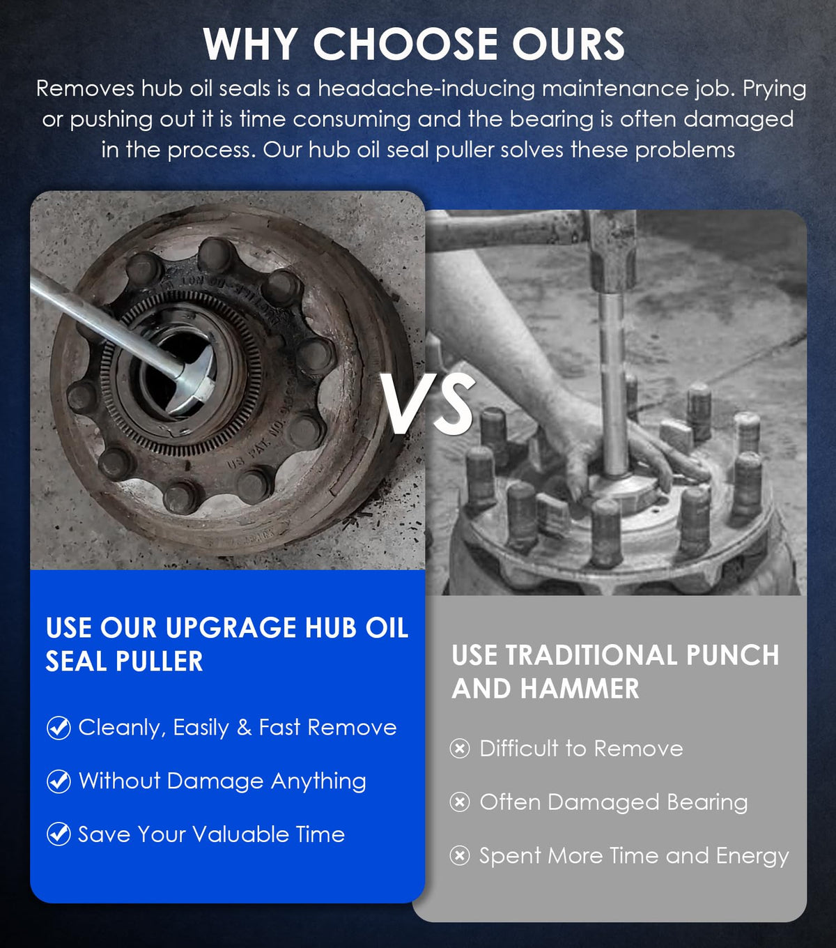 Yoursme tool installed on a truck axle demonstrating fast, clean seal removal