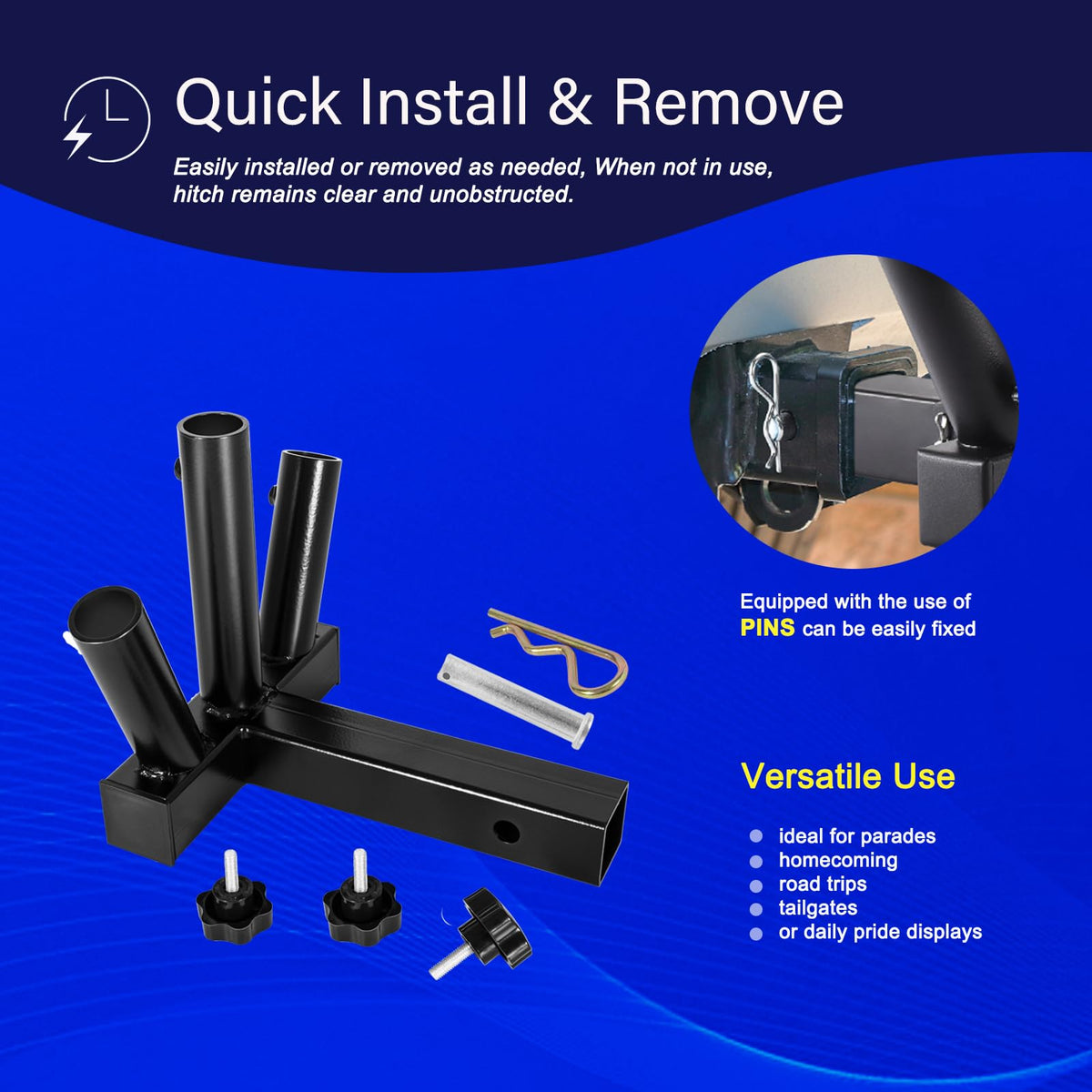 Yoursme bracket holding three flags in a lifestyle scene for high visibility
