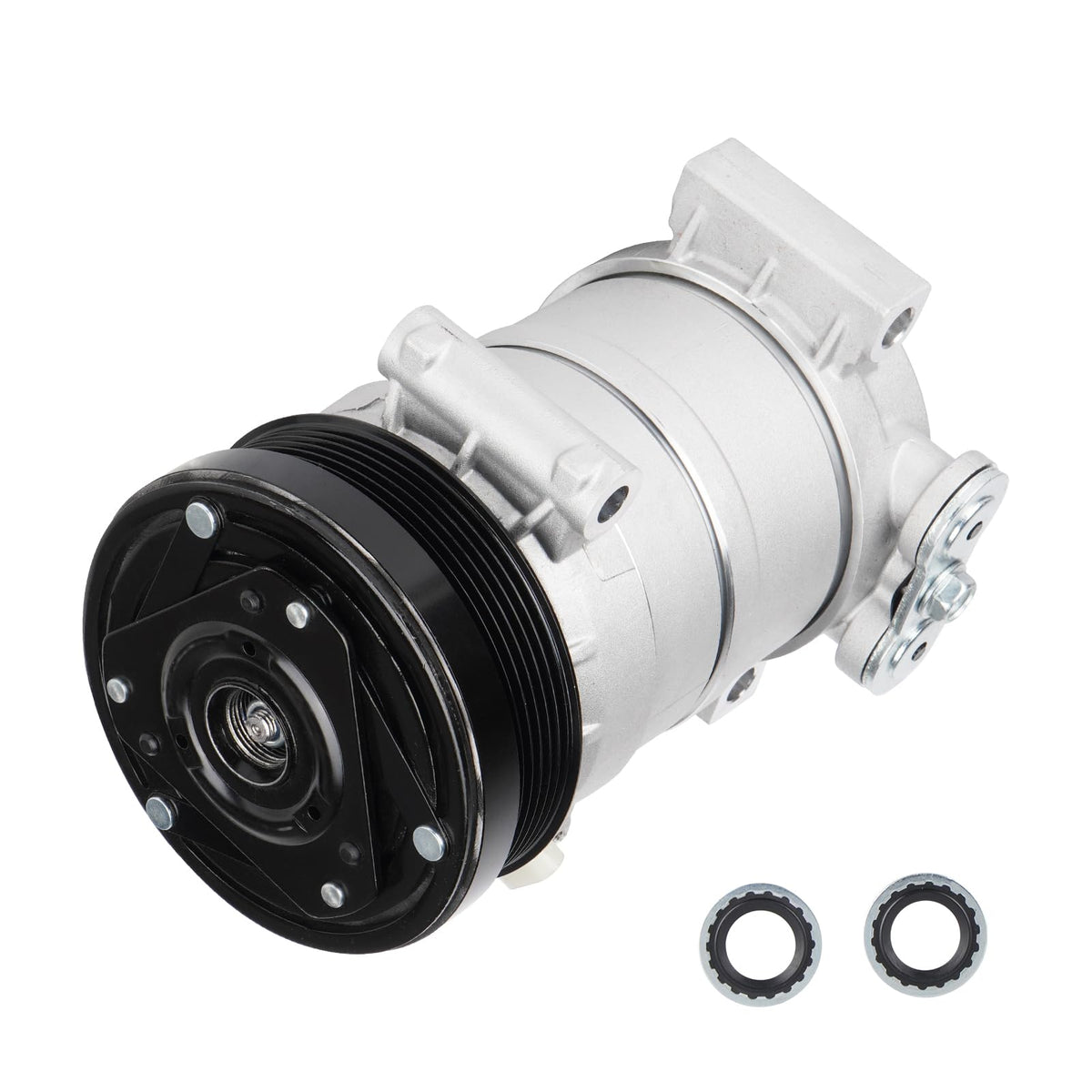Youxmoto AC compressor front view showing mounting points and robust construction for reliable fit