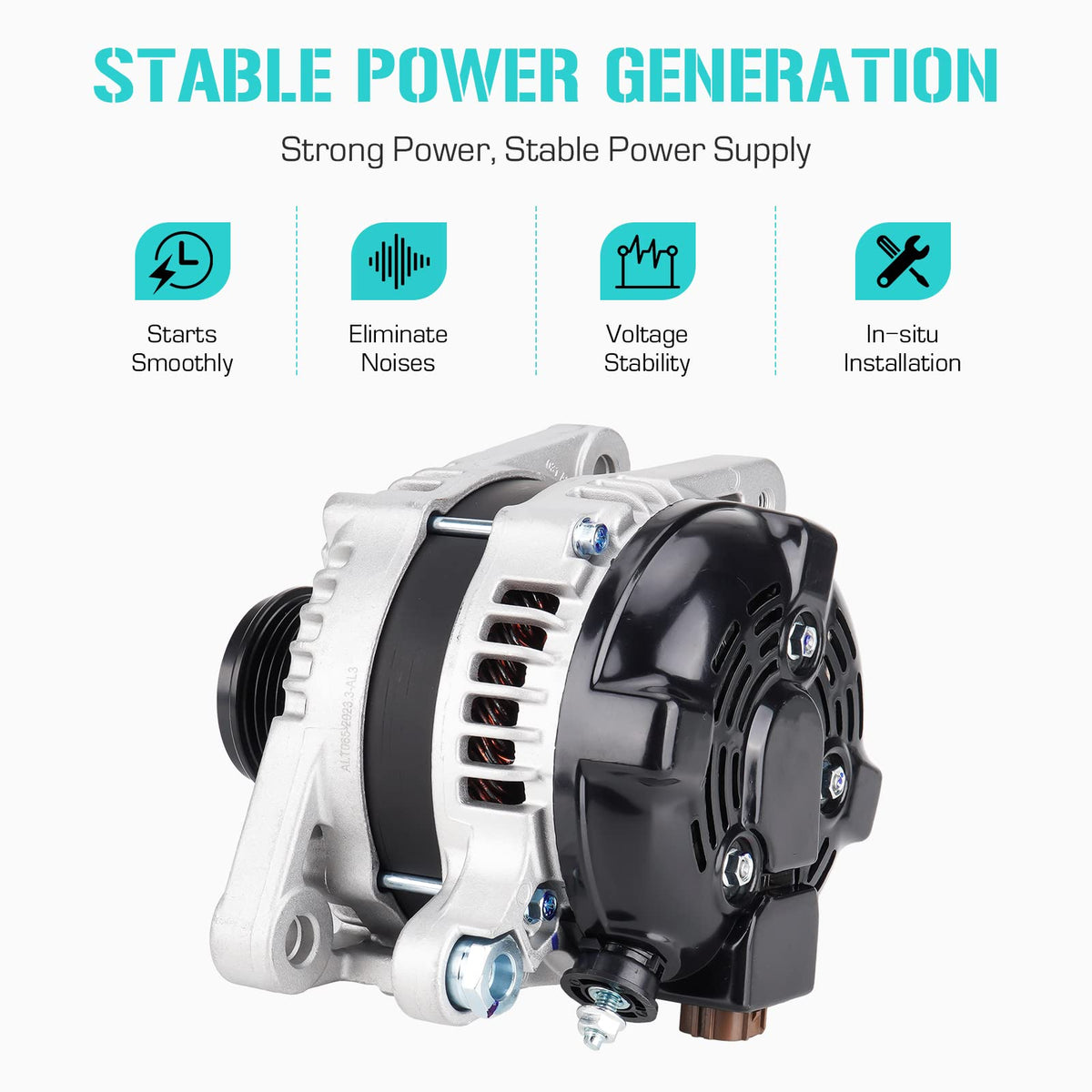 Youxmoto alternator pulley and electrical connector detail demonstrating OEM compatibility benefit