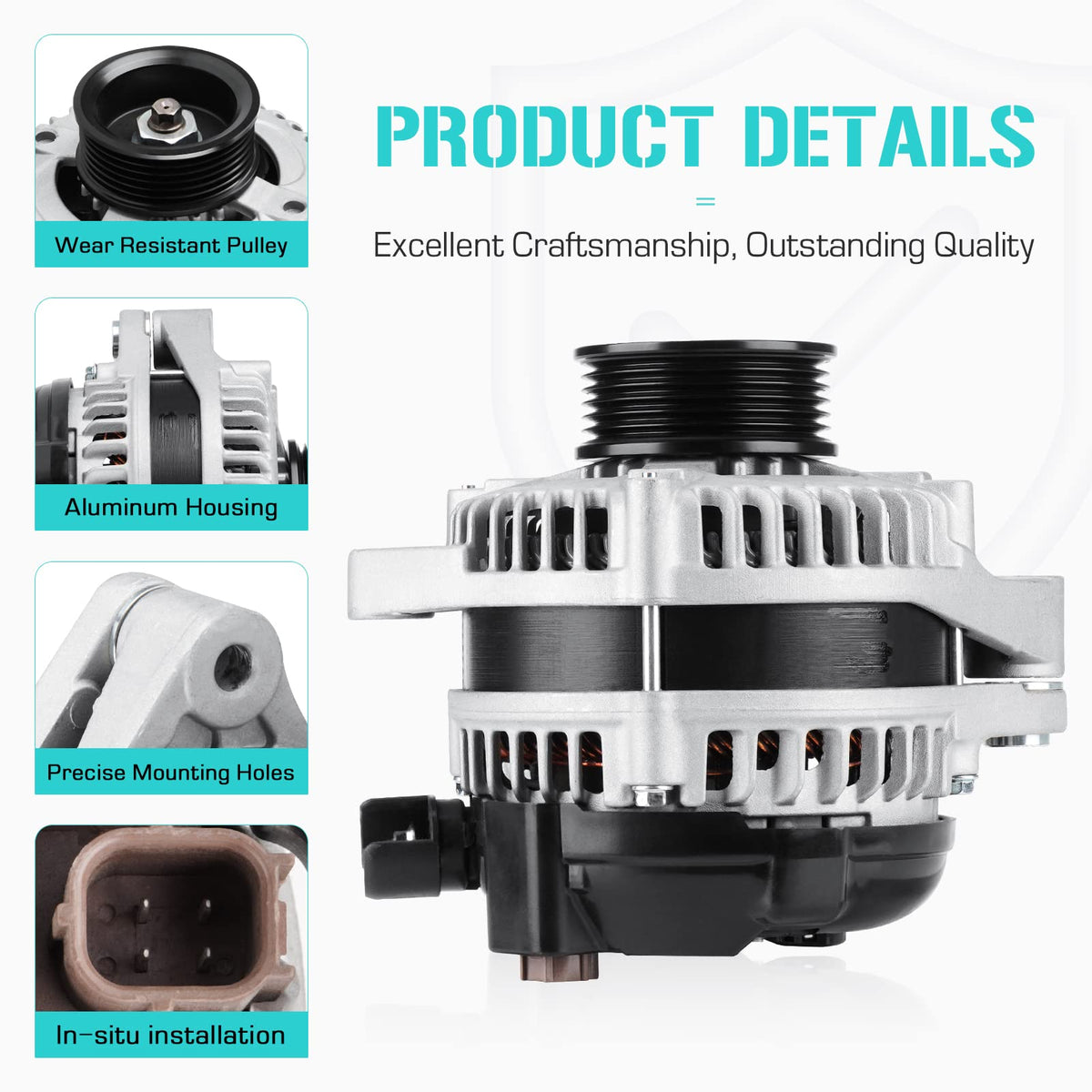 Youxmoto pulley close-up highlighting 6-groove decoupler pulley and vibration reduction