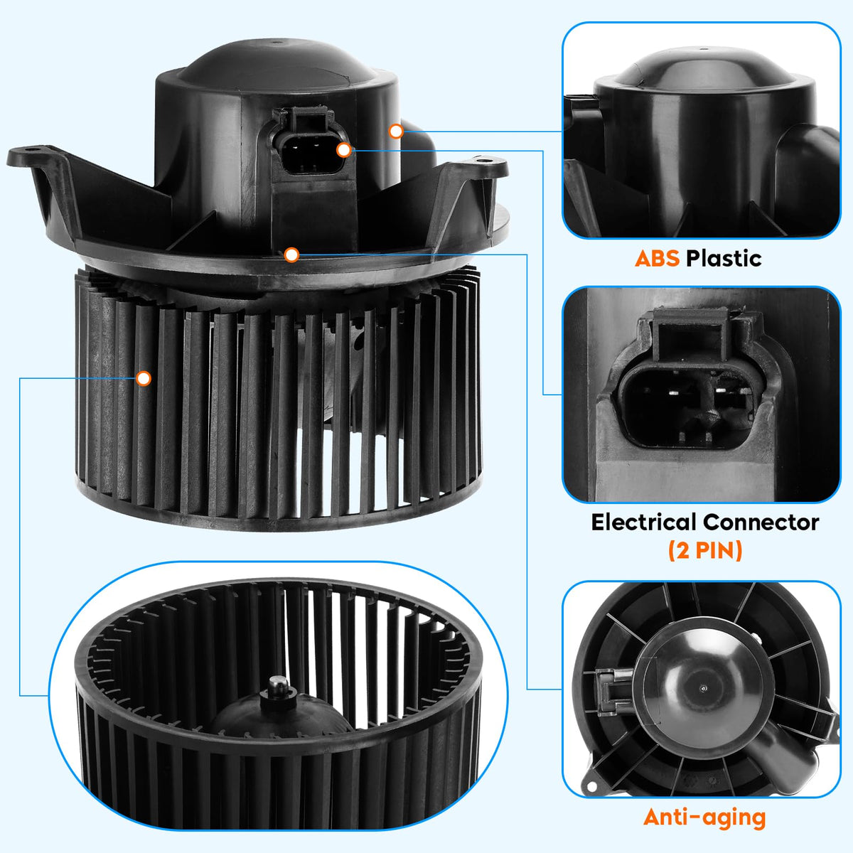 Youxmoto fan wheel close-up detail showing balanced design and quieter operation