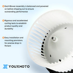 Youxmoto blower motor impeller detail demonstrating balanced, quiet spin