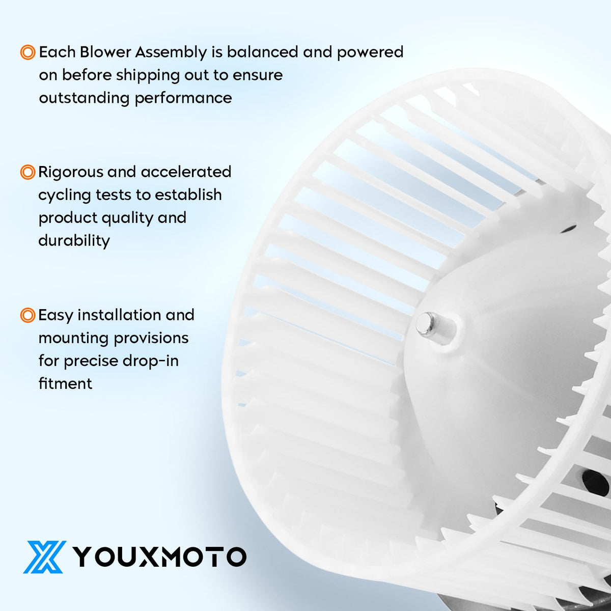 Youxmoto blower motor installed in HVAC housing demonstrating restored vent airflow