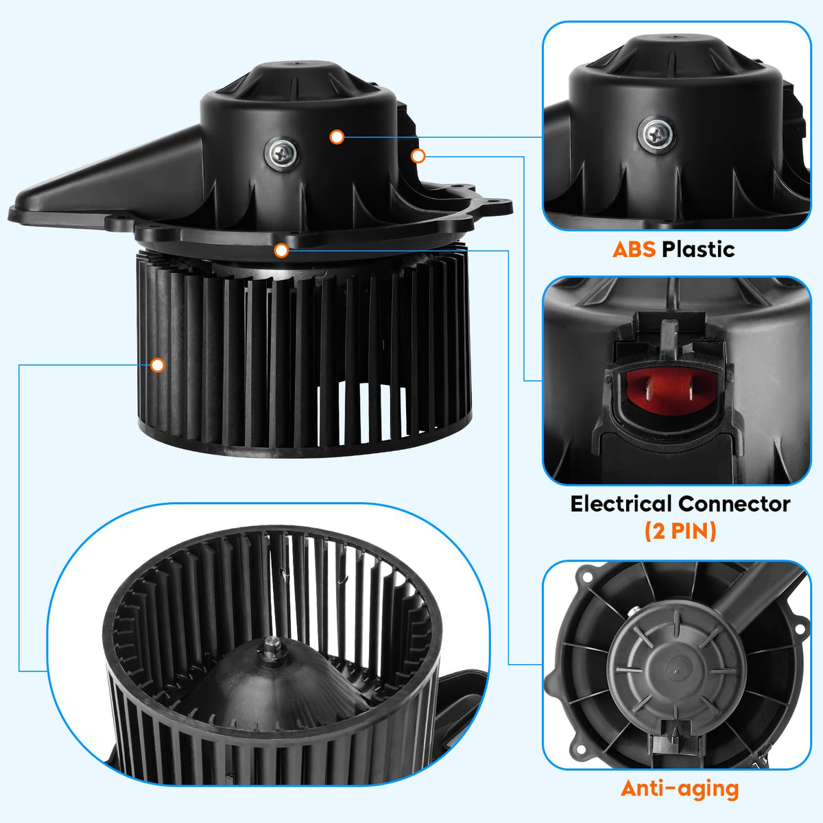 Youxmoto fan cage close-up highlighting balanced blades and quieter airflow