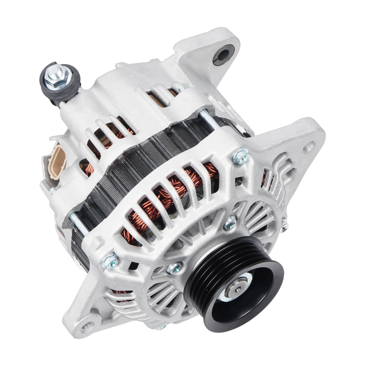 Youxmoto alternator front view showing mounting points and benefit of direct-fit replacement