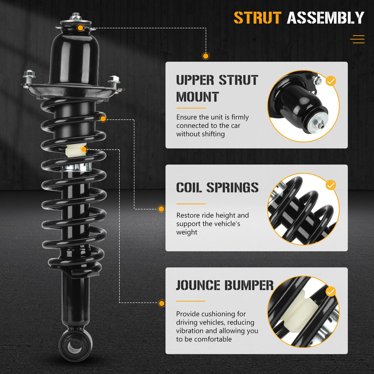 Youxmoto shock absorber detail highlighting corrosion-resistant coating benefit