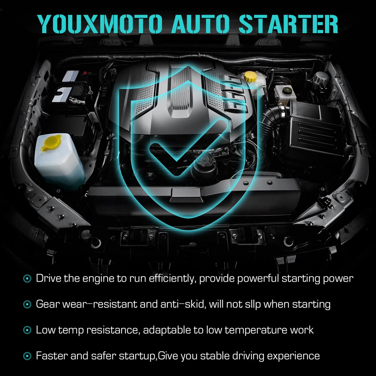 youxmoto starter beside ruler showing compact size for easier handling