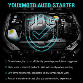Youxmoto starter installed in engine bay demonstrating direct fitment