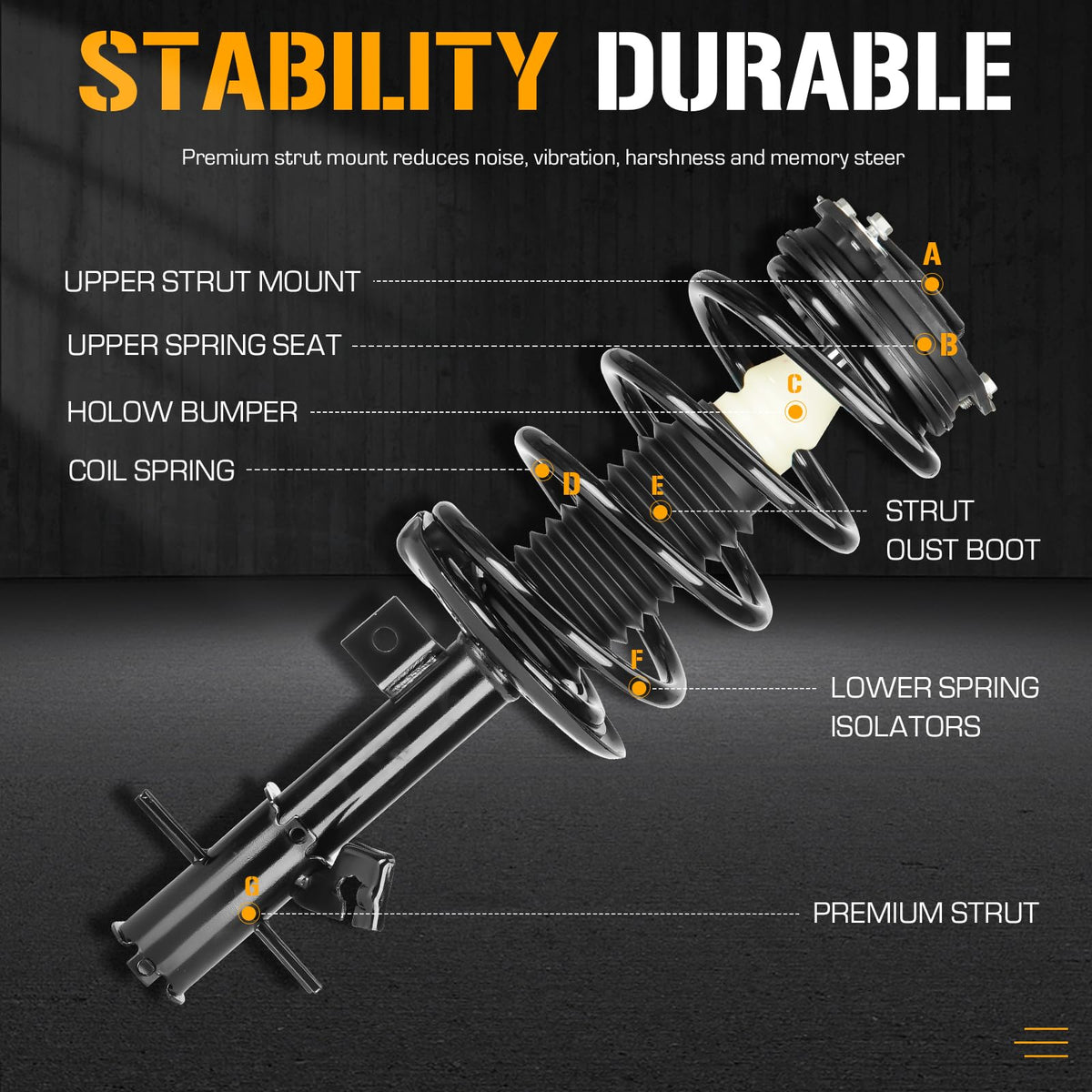 Youxmoto strut assembly close-up showing mount and body for improved durability